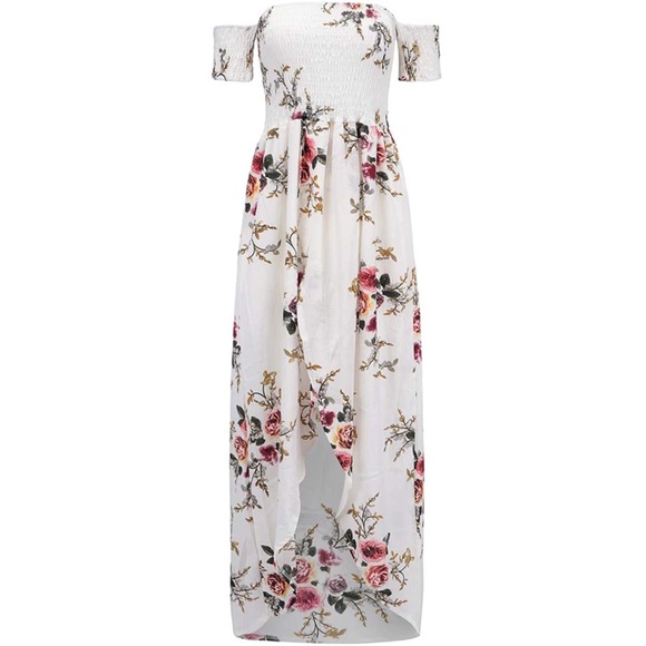 Floral Off The Shoulder Split Chiffon Maxi Dress - Picture 5 of 6